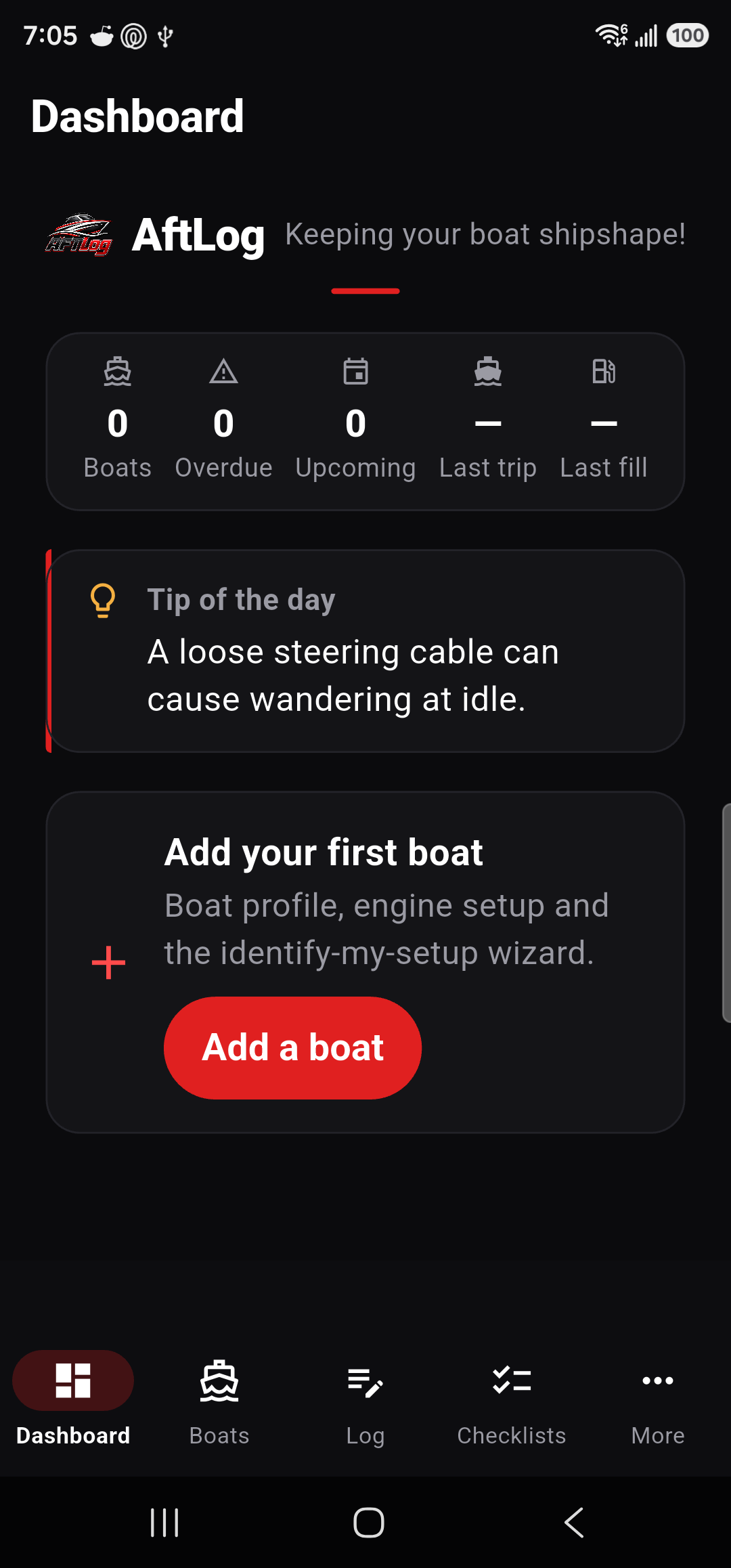 AftLog app dashboard